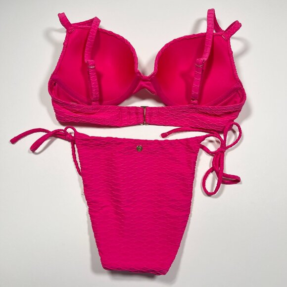 Victoria Secret 32C S SEXY TEE Push Up Bikini Top Bottom Set Textured Pink - Picture 2 of 6